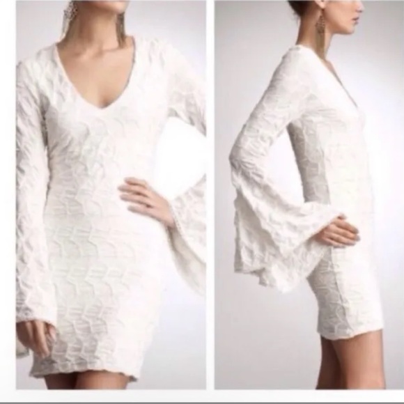 BEBE Retro Ethereal Deep V-neck Mini Dress - Picture 2 of 6